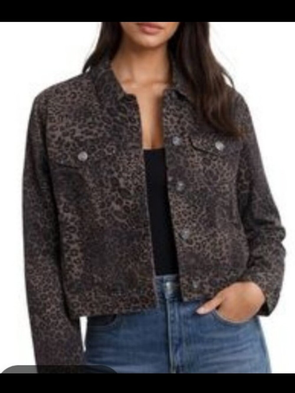 Nine West Sarah Black & Brown Leopard Print Jean Jacket XL